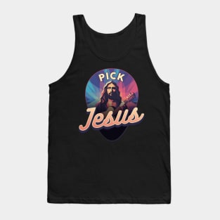 Pick Jesus Inspirational Guitar Pick Musician Design Tank Top